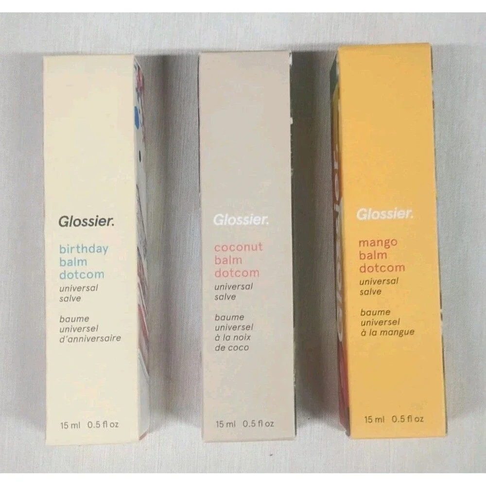 Glossier Balm Dotcom Trio Mango, Birthday, Coconut Size: 0.5 fl oz / 15 ml NEW